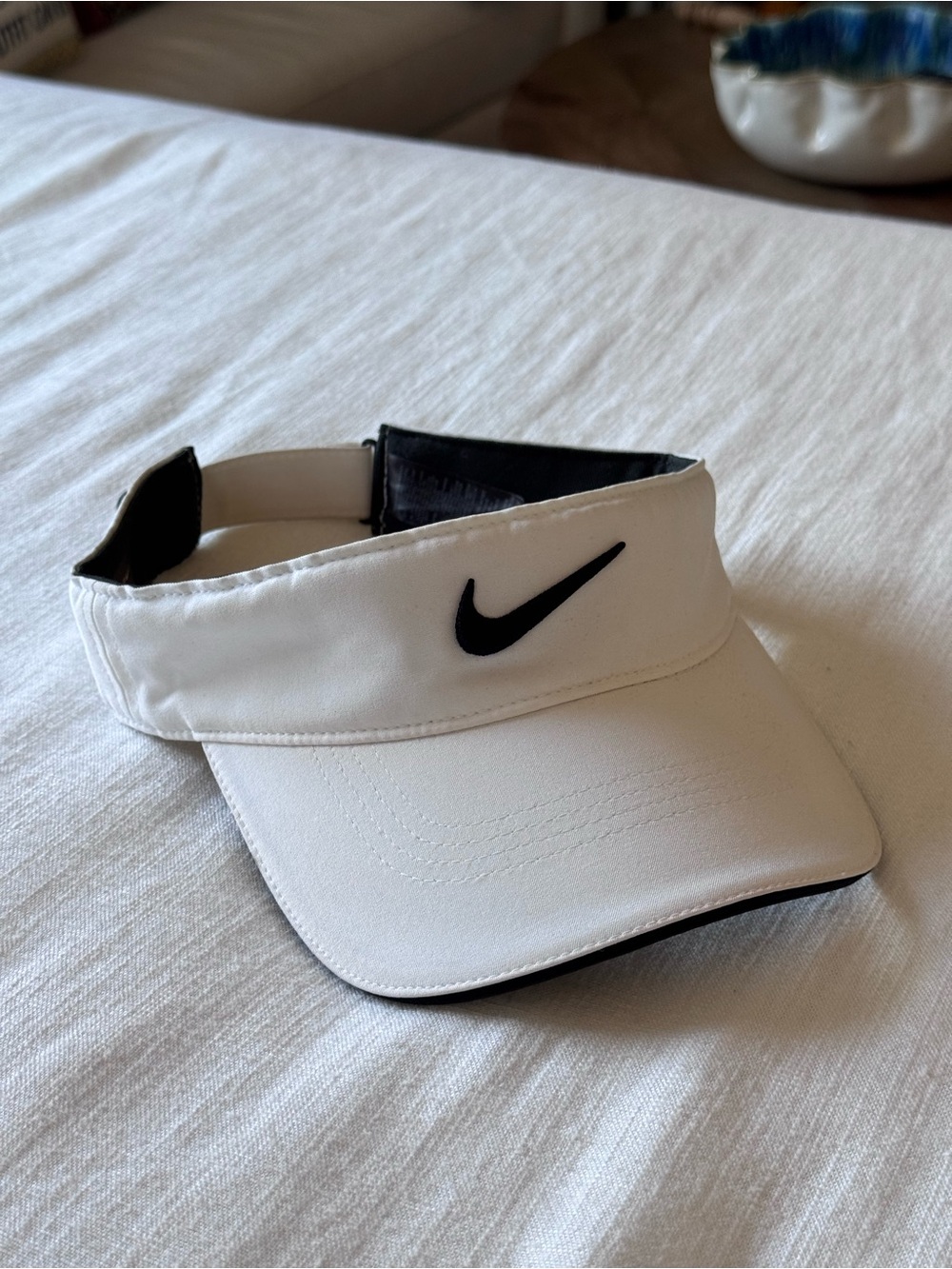 Nike White Visor with Black Swoosh Accent